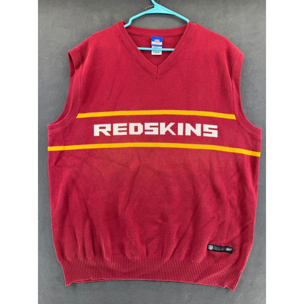 Vtg Reebok Washington Redskins Sweater Vest Mens XL Burgundy Gold Y2K Knit NFL